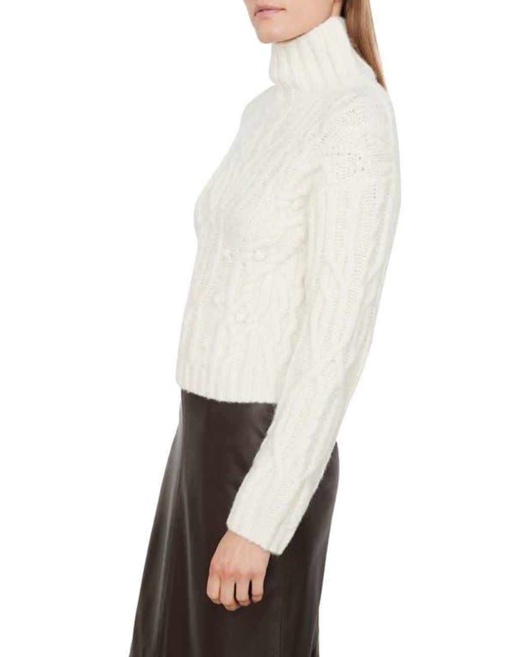 Vince White Interlaced Alpaca Blend Turtleneck Sweater