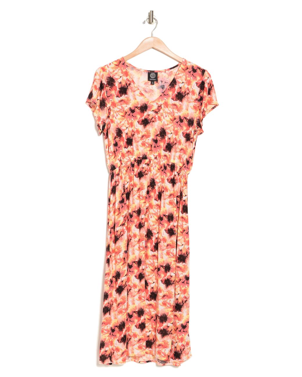 Bobeau Floral Short Sleeve Midi Dress in Orange | Lyst