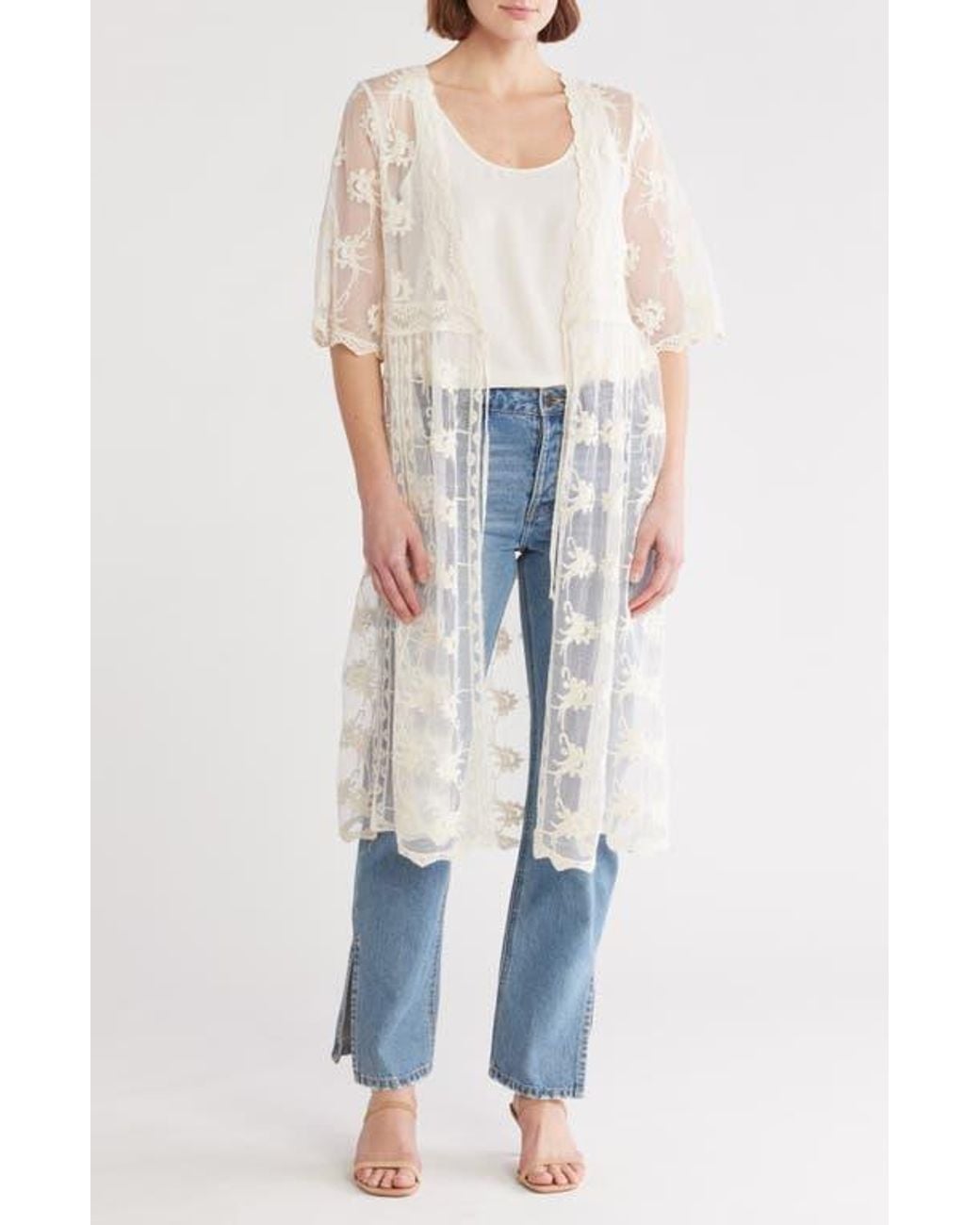Forgotten Grace Natural Embroidered Mesh Duster