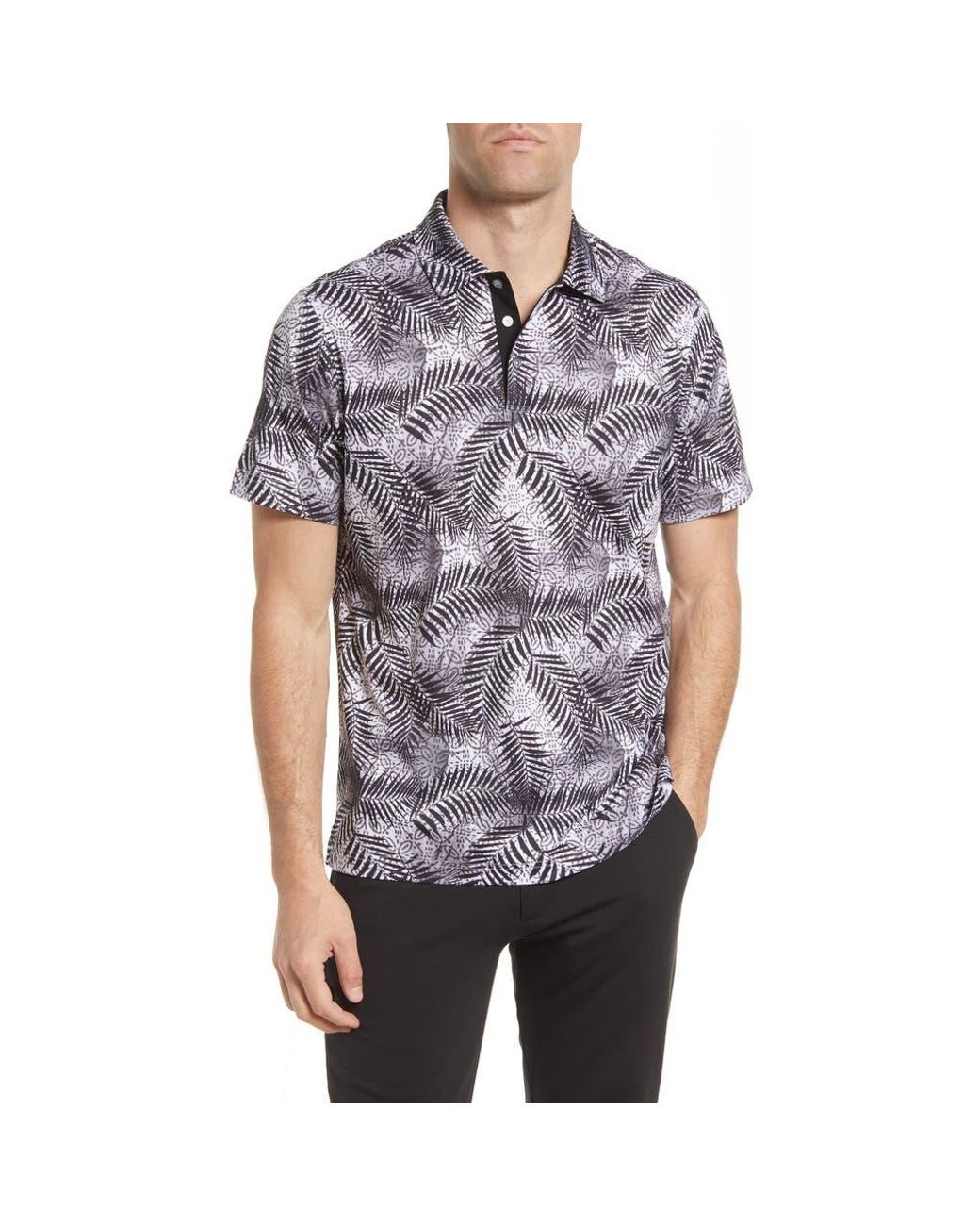 Bugatchi Gray Digital Print Cotton Polo for men
