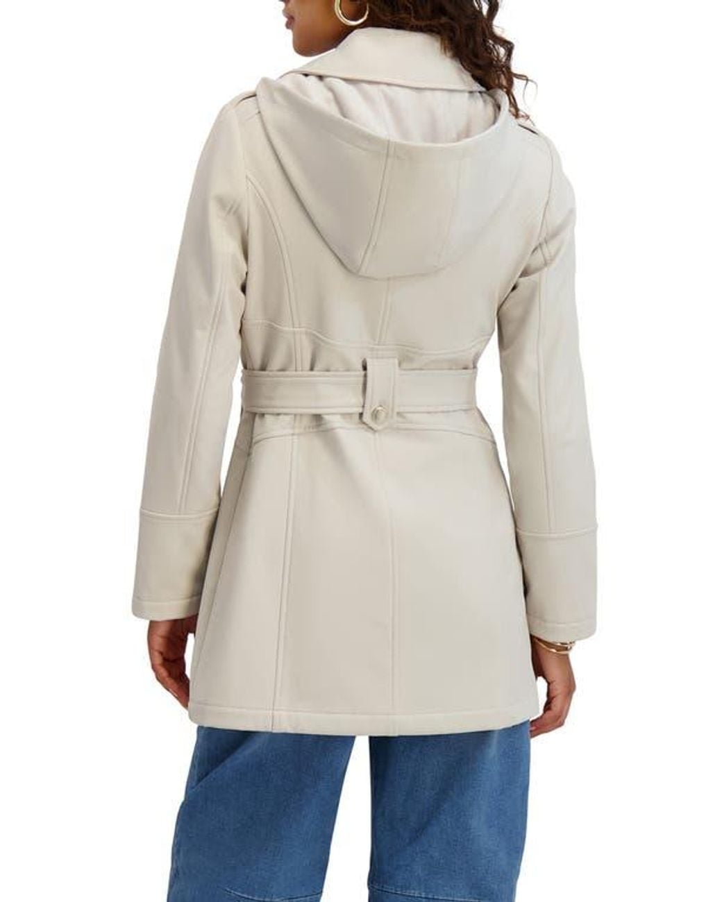 Kensie Natural Hooded Double Breasted Soft Shell Jacket