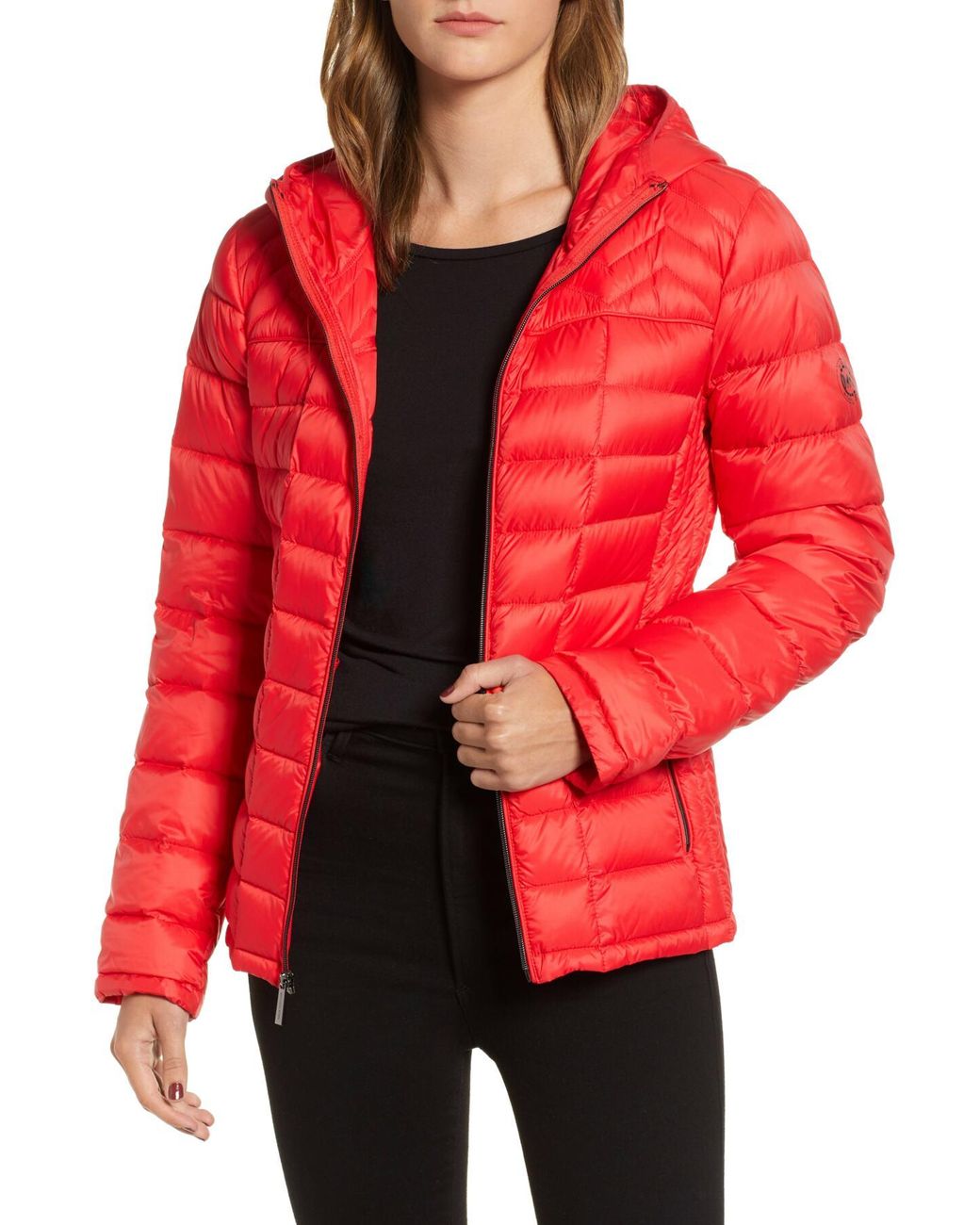 MICHAEL Michael Kors Packable Down Puffer Jacket in Red | Lyst