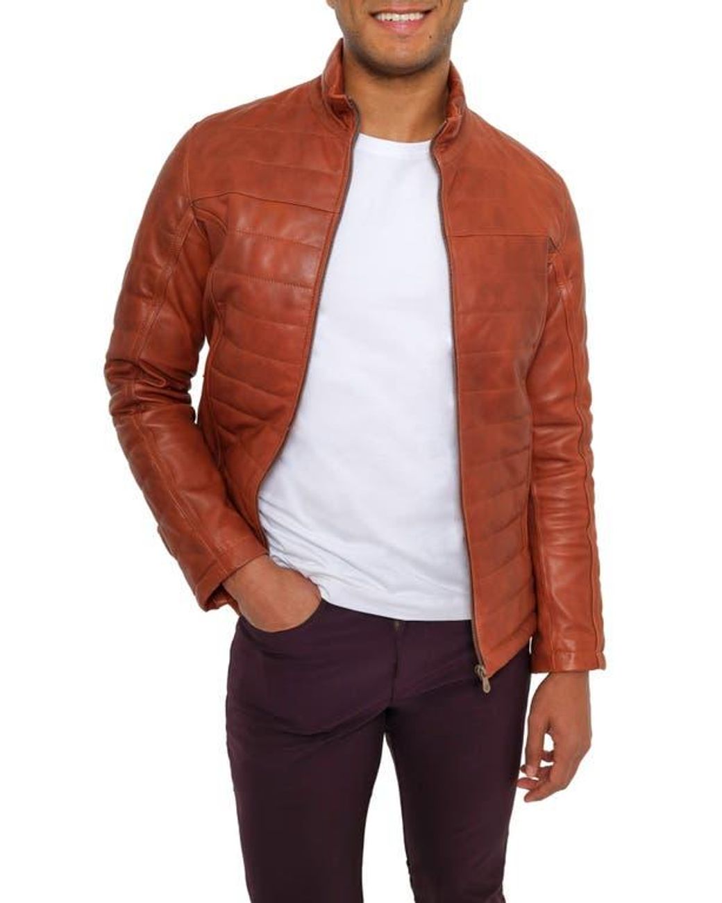 PINOPORTE Red Quilted Leather Jacket for men