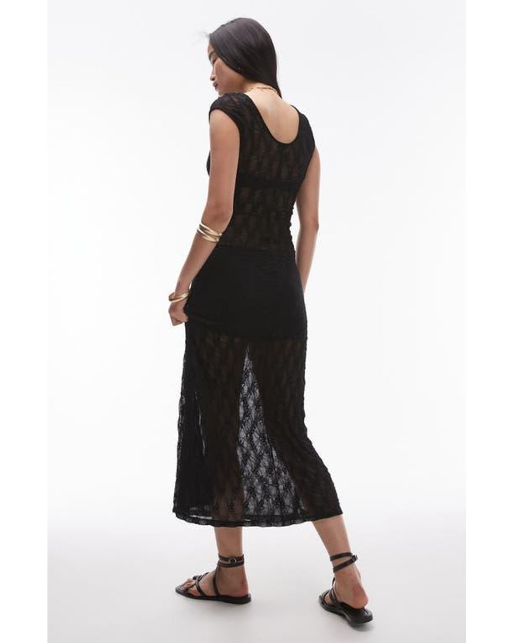 TOPSHOP Sheer Lace Maxi Dress With Scoop Back in Black | Lyst