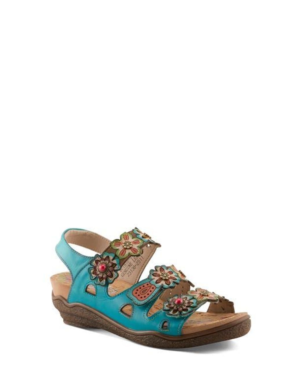 Spring Step Blue Bethie Ankle Strap Wedge Sandal