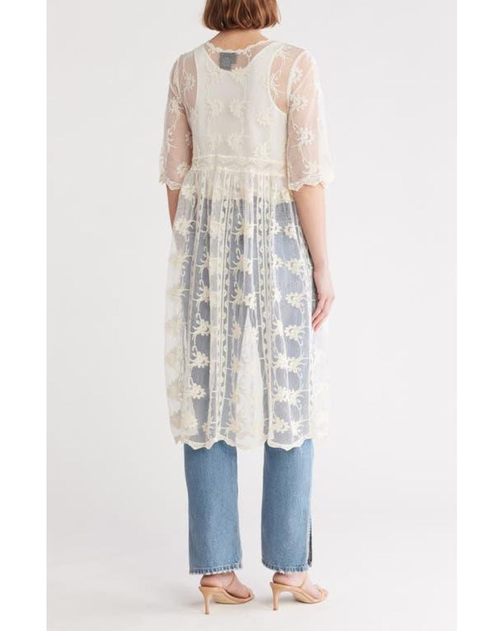 Forgotten Grace Natural Embroidered Mesh Duster