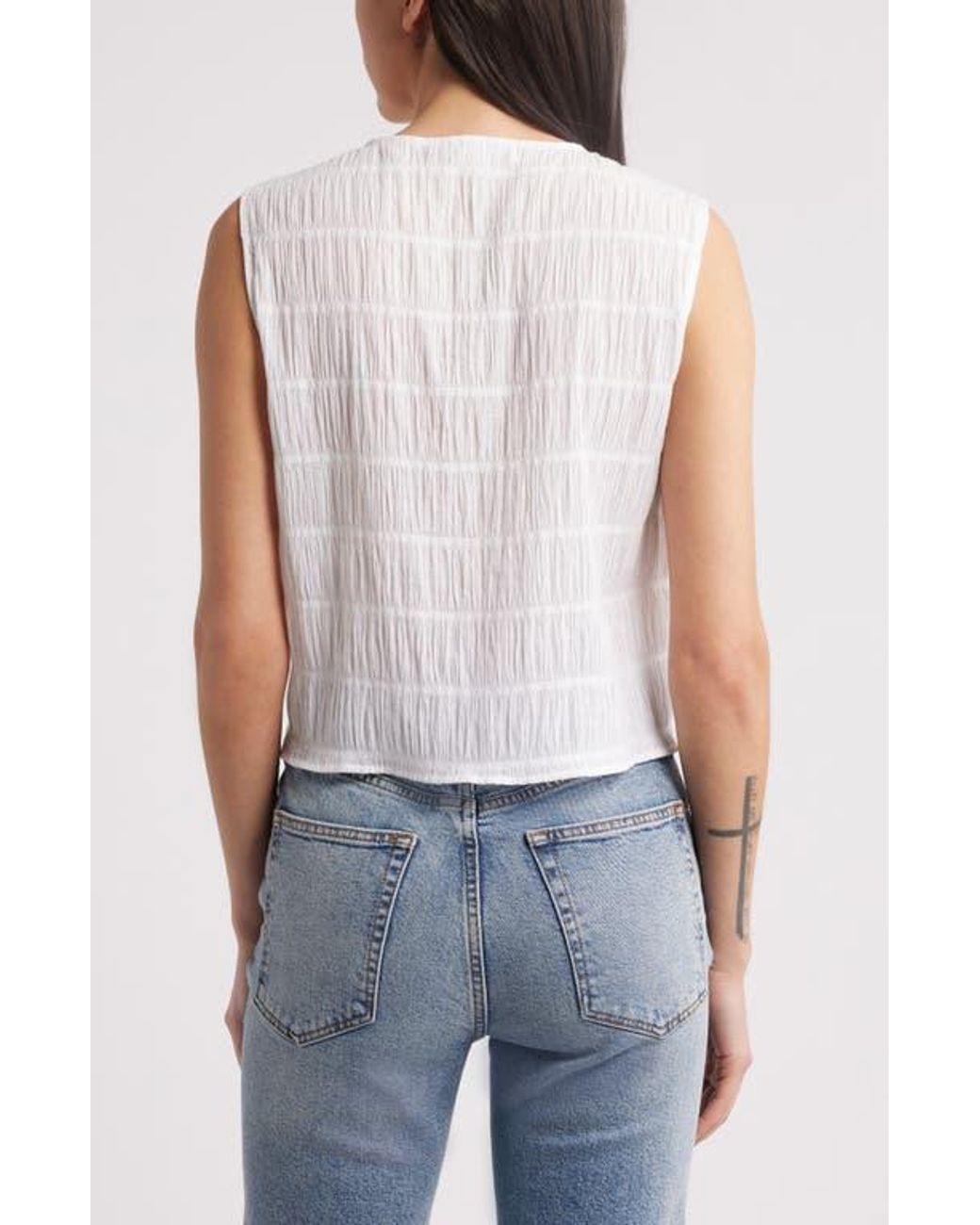 FRAME Blue The Smocked Button & Loop Tank