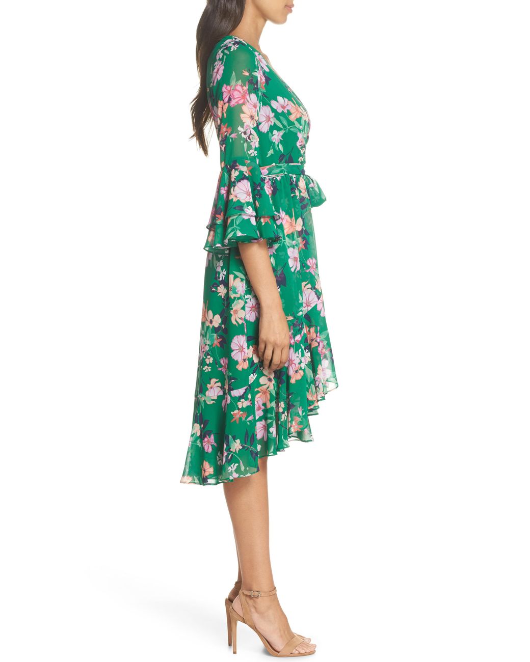 Ruffle sleeve floral faux wrap dress eliza j sale