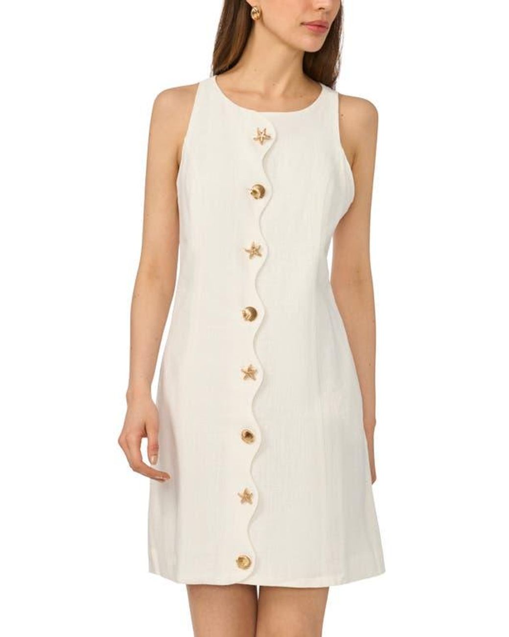 Halogen® Natural Shell Button Front A-Line Dress