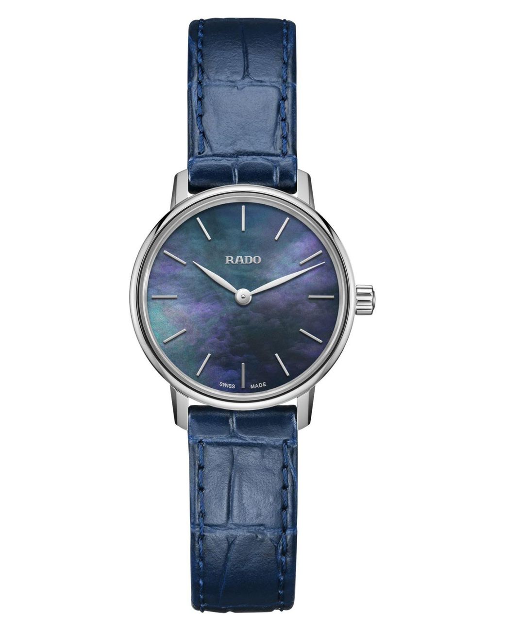 Rado Coupole Classic Quartz Croc Embossed Leather Strap Watch in Blue