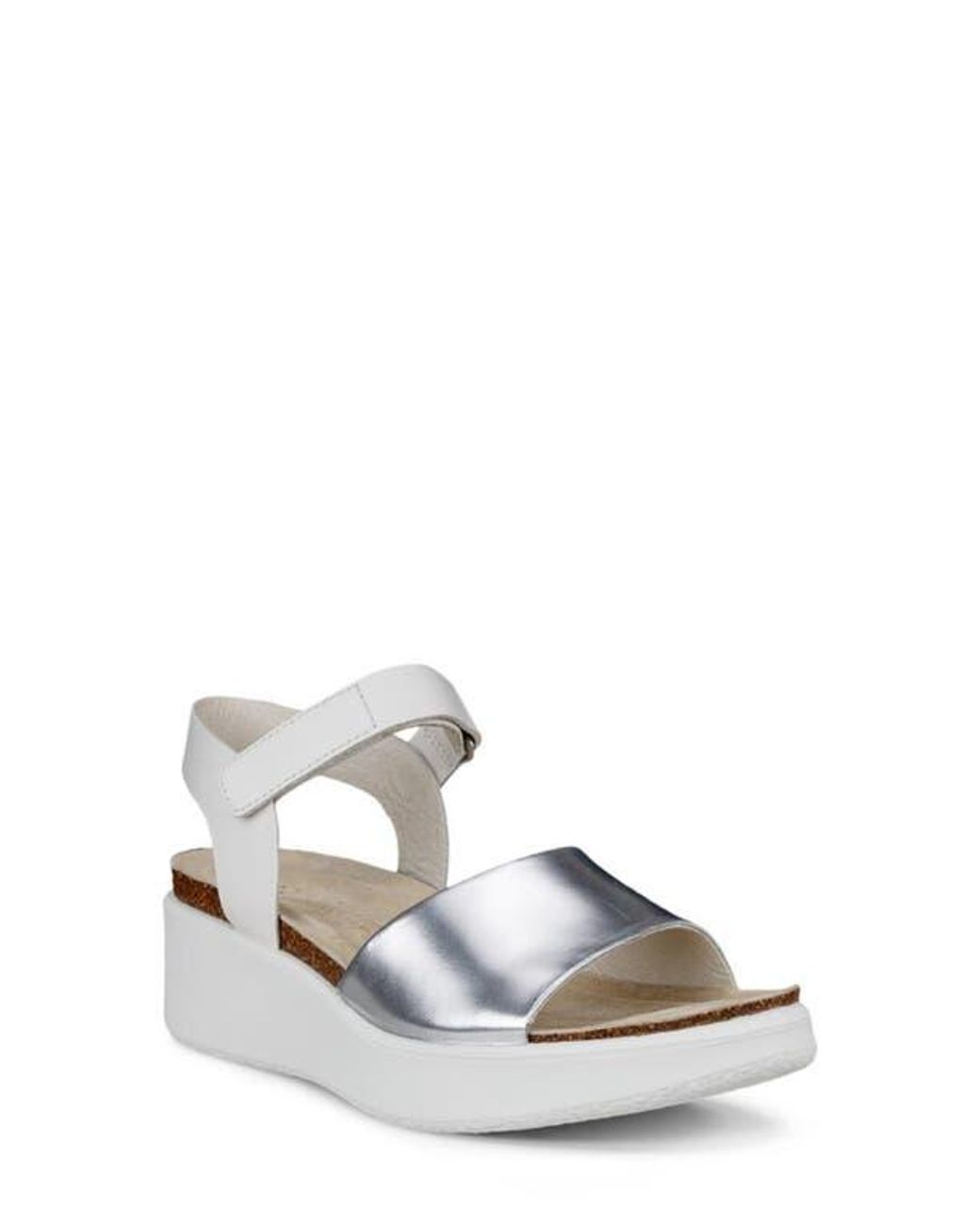 Ecco White Corksphere Flowt Wedge Cork Sandal