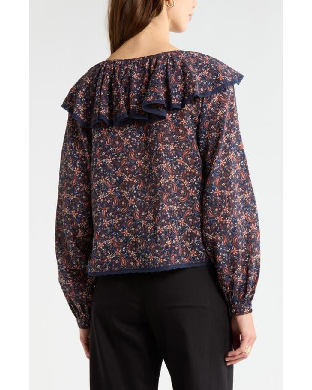 Treasure & Bond Black Ruffle Collar Top
