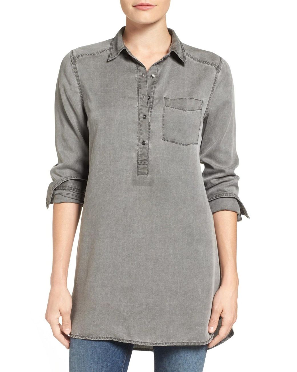Caslon Caslon Chambray Popover Tunic in Gray Lyst