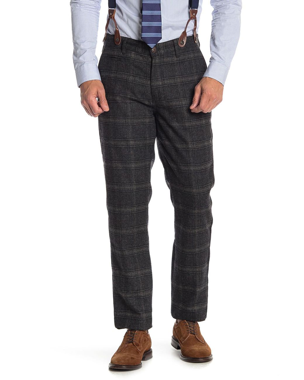 Jachs New York Plaid Pants With Suspenders in Gray for Men | Lyst