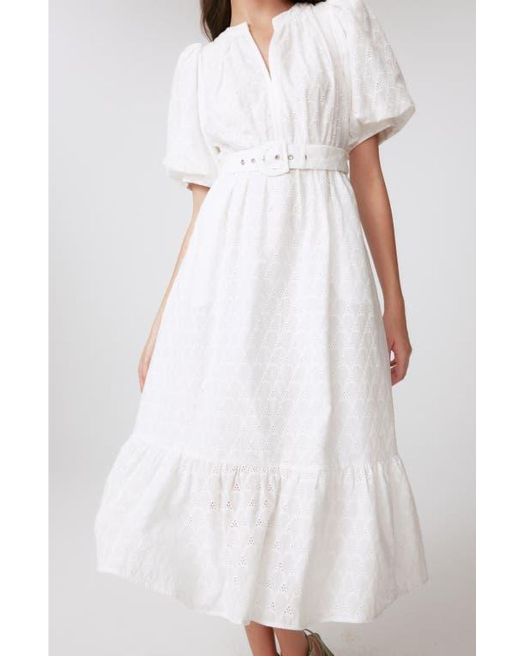 Diane von Furstenberg White Polina Cotton Eyelet Midi Dress