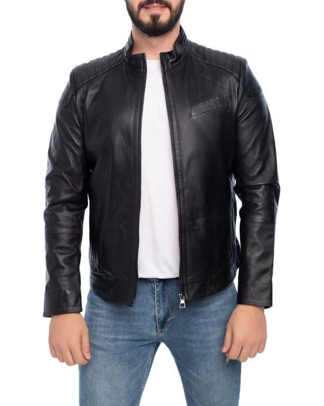 VELLAPAIS Black Lanier Leather Jacket for men