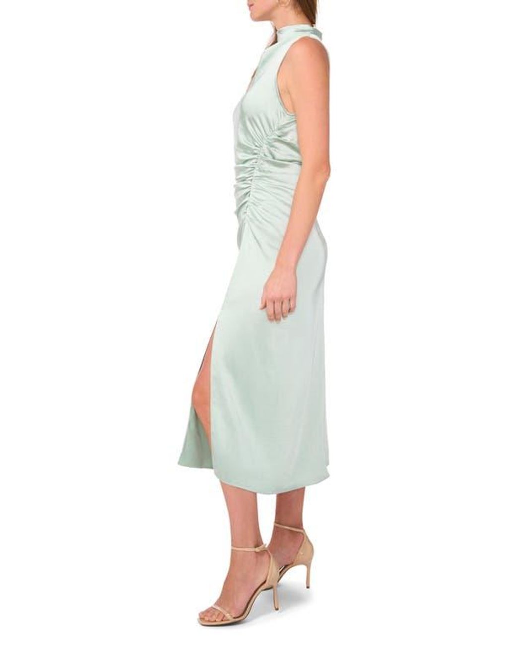 parker ruched dress Parker Women's Ruched Cutout Halter Midi Dress - Natural