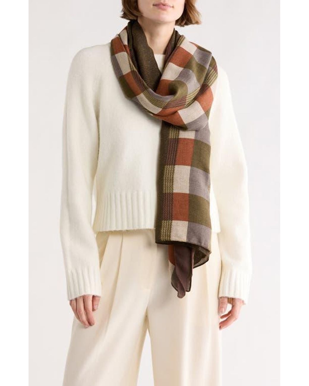 La Fiorentina Brown Checkered Print Lightweight Wrap