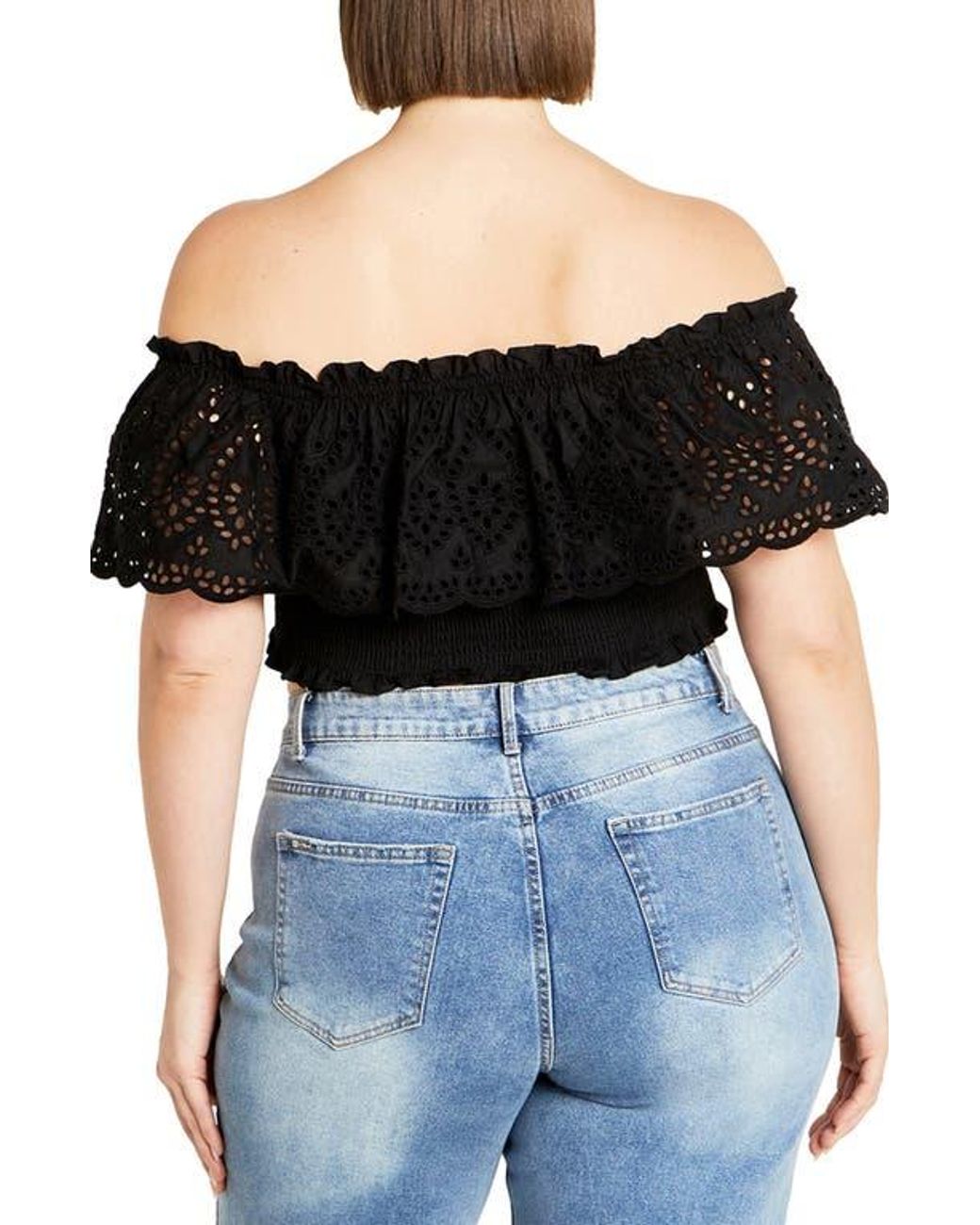 City Chic Black Jayde Eyelet Overlay Top
