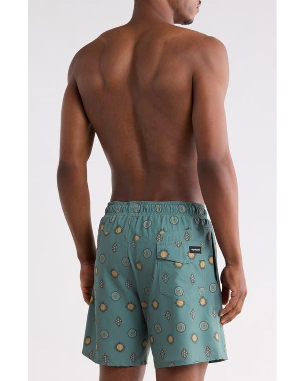 Volcom Blue Manic Print Swim Trunks for men