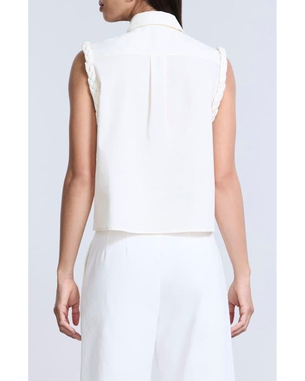 BCBGMAXAZRIA White Braided Button-Up Shirt