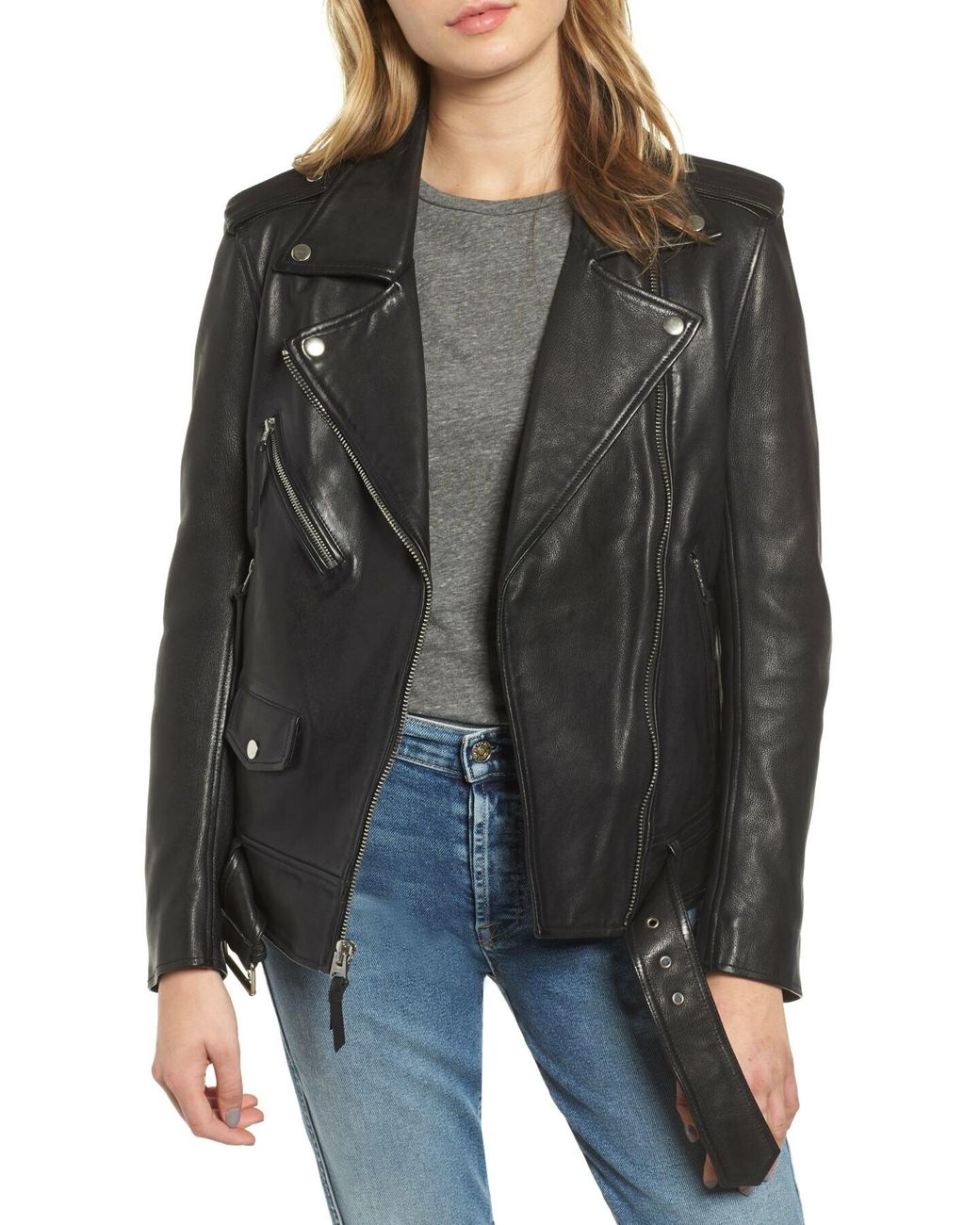 7 For All Mankind Leather Moto Jacket With Removable Shearling Fur in Black  | Lyst