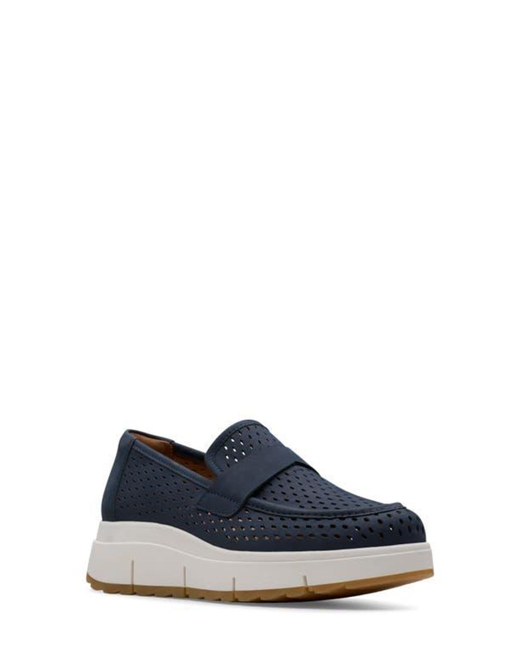 Clarks Blue Loriini Edge Platform Wedge Loafer