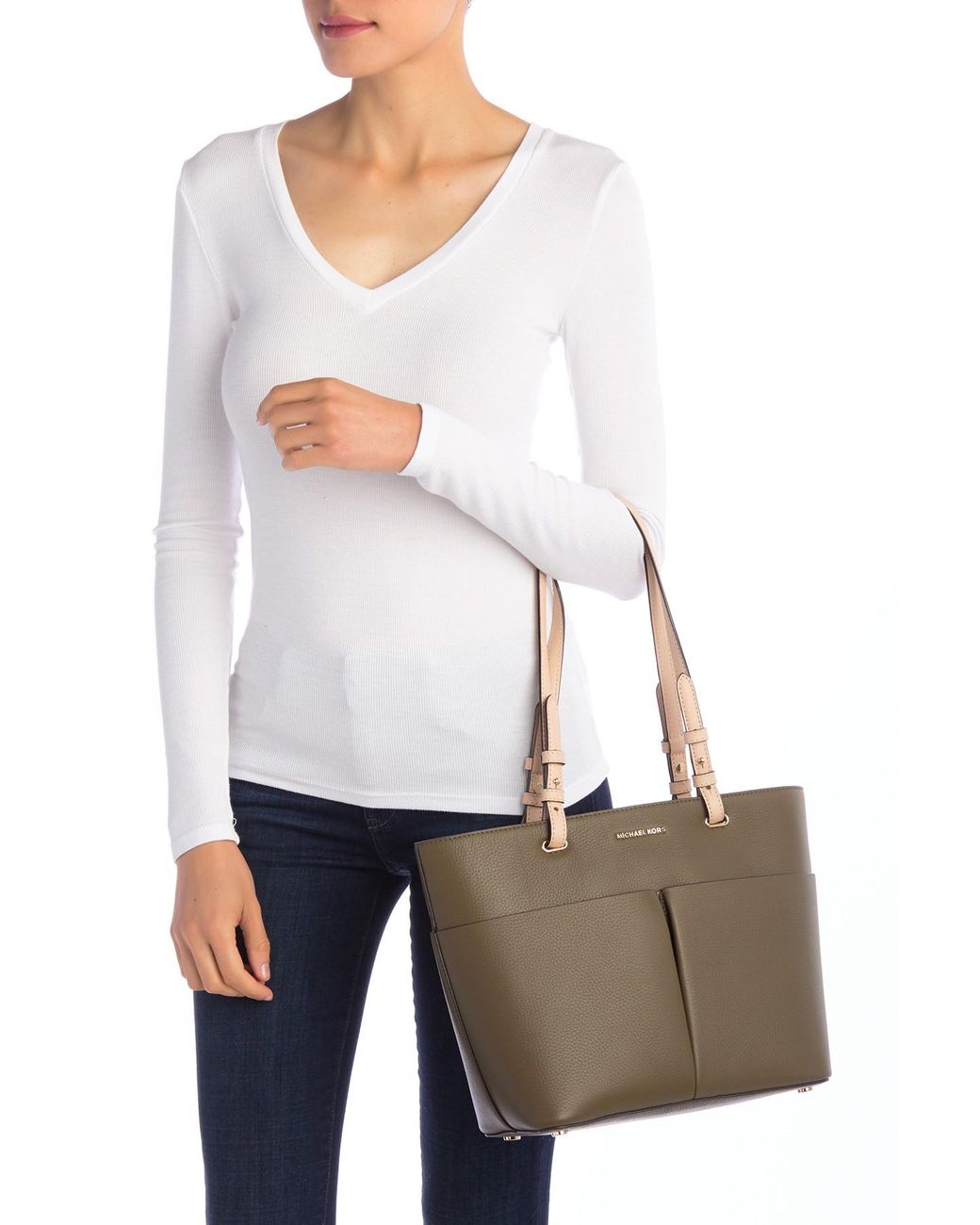 MICHAEL Michael Kors Bedford Leather Pocket Tote | Lyst