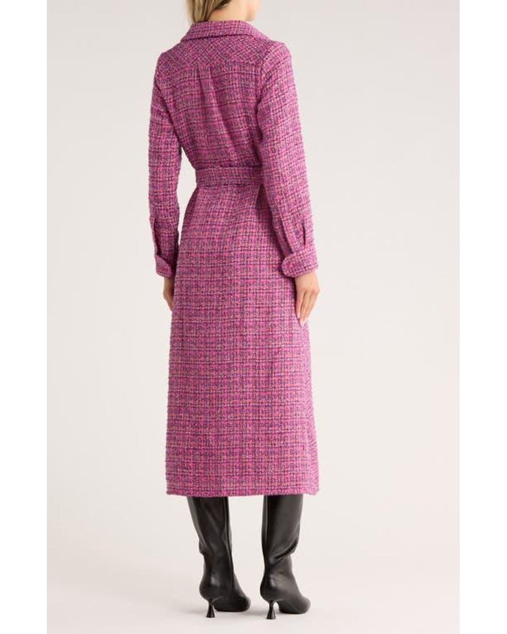 AREA STARS Dela Long Sleeve Tweed Shirtdress in Pink | Lyst