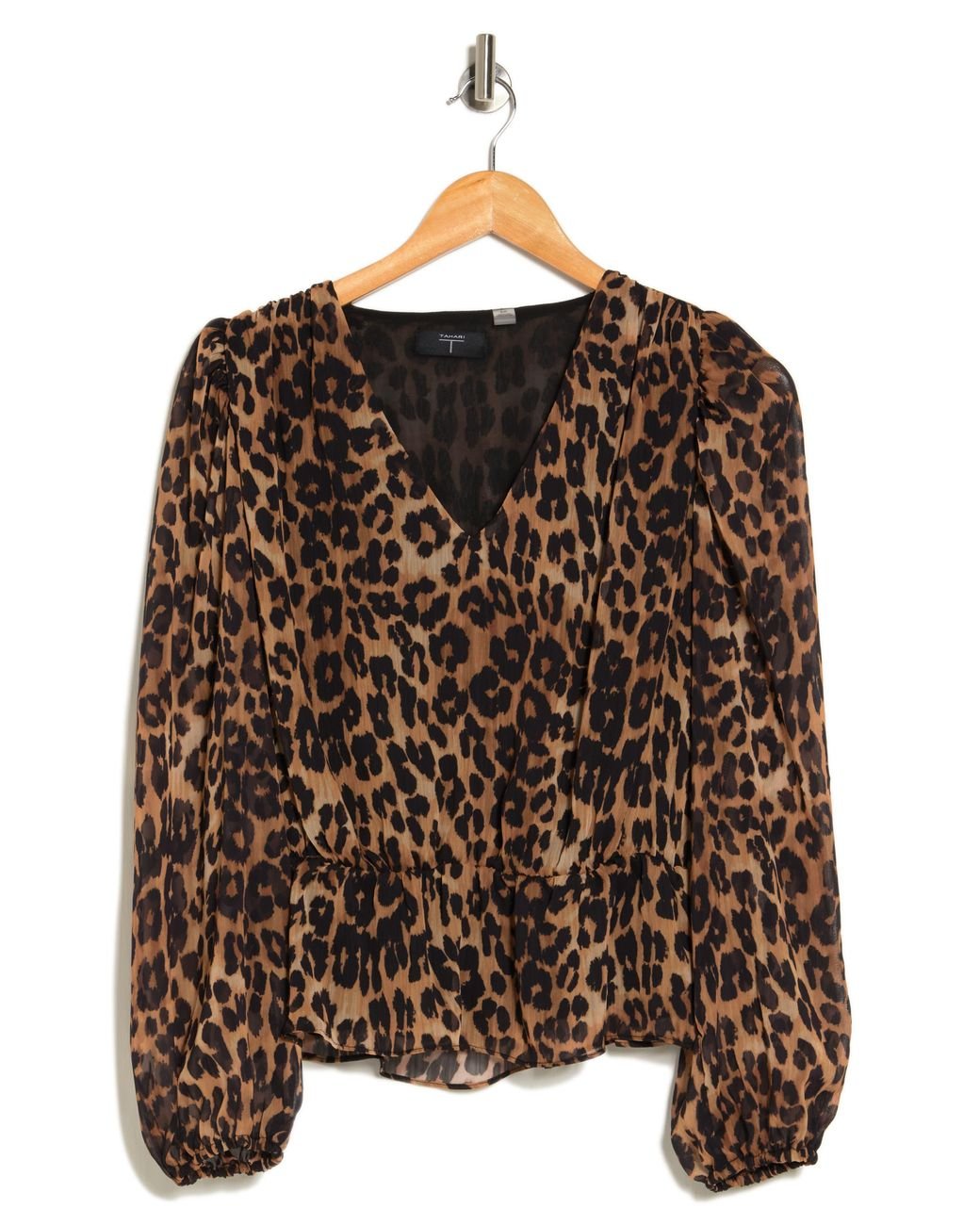 T Tahari Leopard Print Long Sleeve Crop Blouse in Brown | Lyst