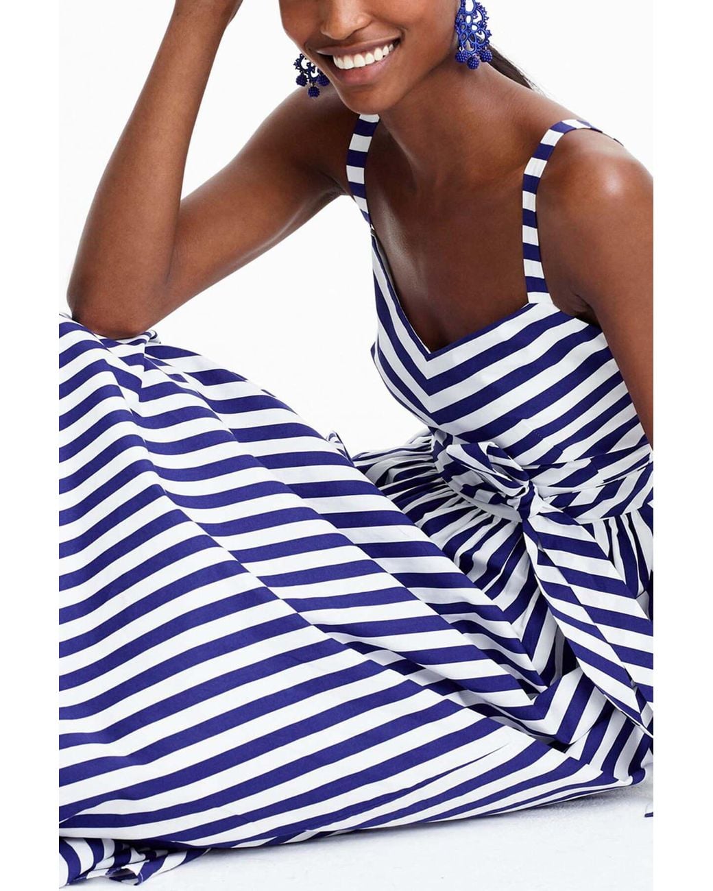 J.Crew Stripe Ruffle Cotton Maxi Dress (regular & Plus Size) in Blue | Lyst
