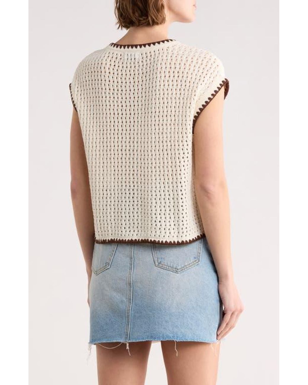 Blu Pepper Natural Contrast Trim Button Front Knit Top