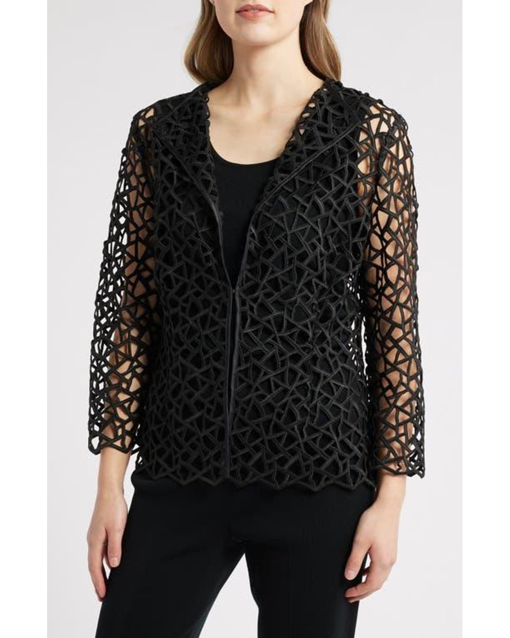 Ming Wang Black Geometric Cutout Jacket