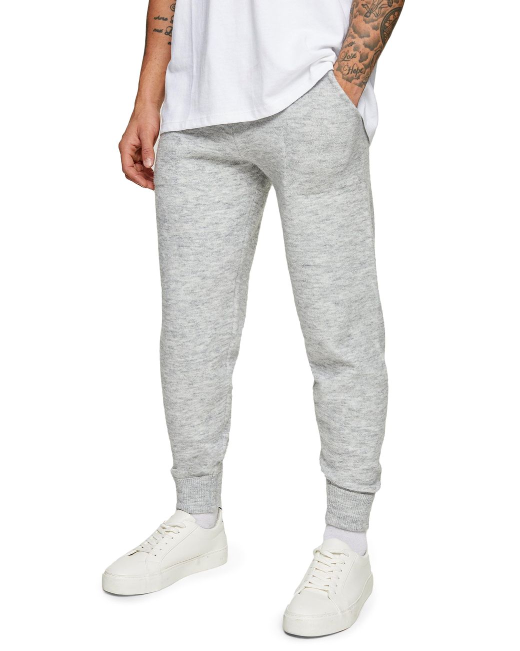 TOPMAN Fluffy Knit Classic Fit Joggers in Gray for Men | Lyst