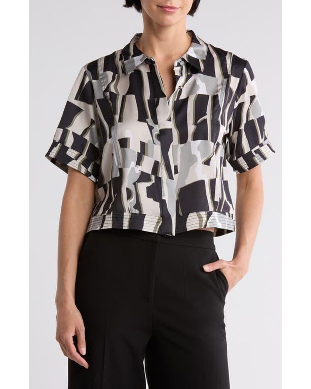 Donna Karan Boxy Crop Button-Up Shirt | Lyst
