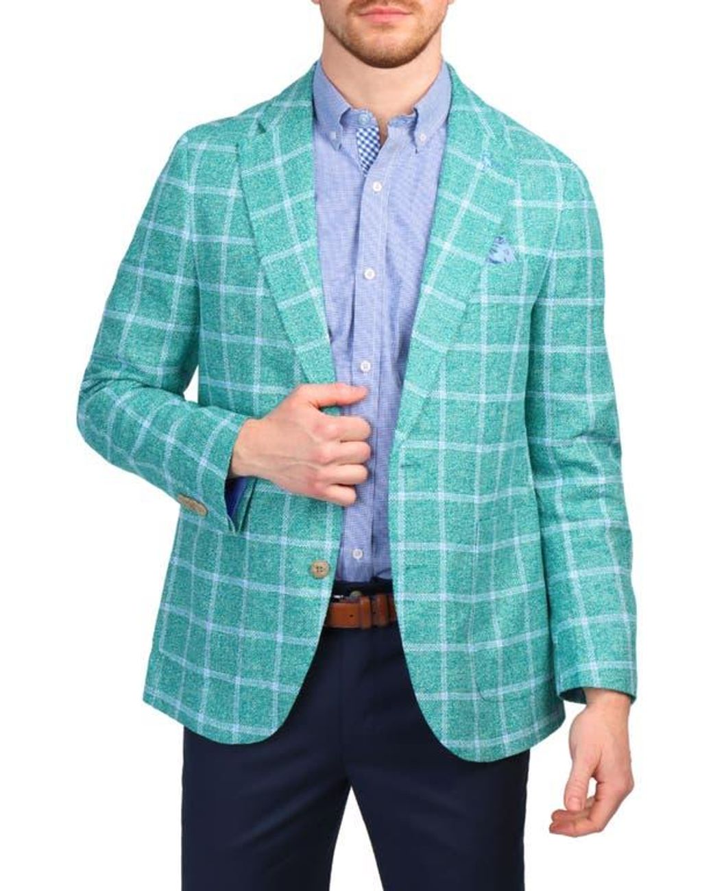 Tailorbyrd Blue Textured Yarn Dye Windowpane Sport Coat for men
