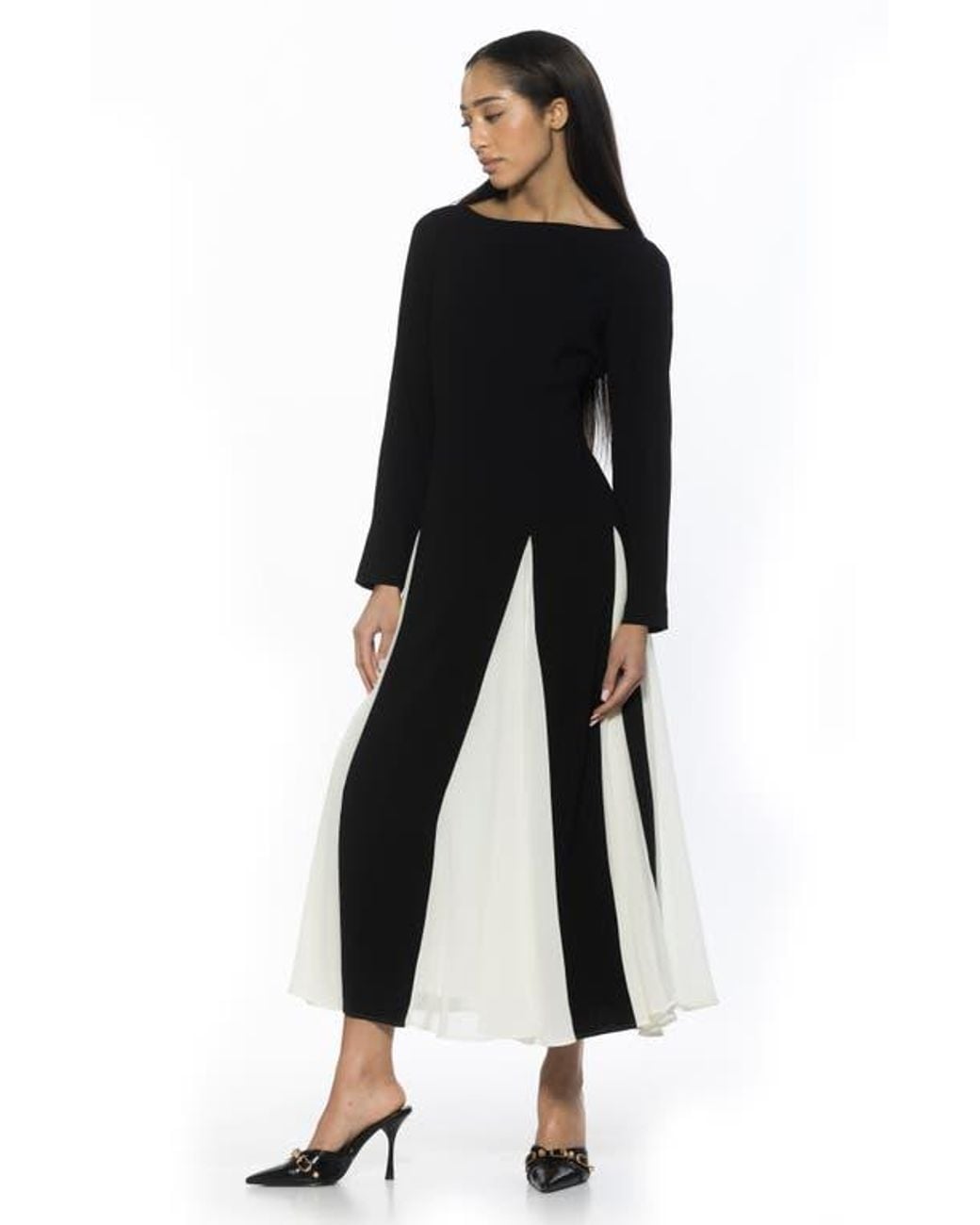 knee length dresses for ladies Elorie Long Sleeve Maxi Dress Blue / Brown