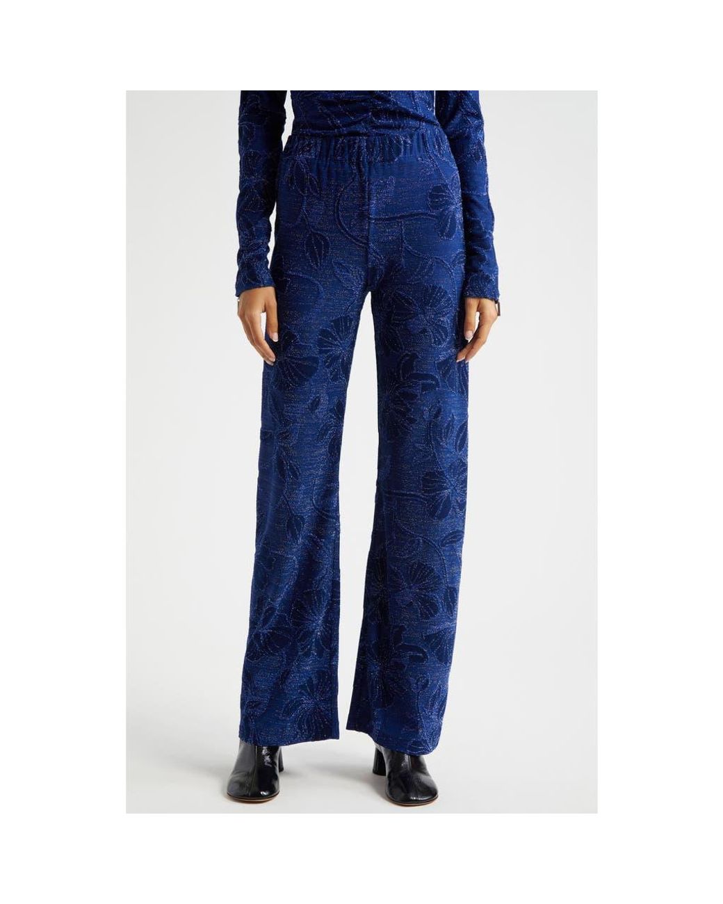 Stine Goya Metallic Floral Jacquard Pants in Blue | Lyst
