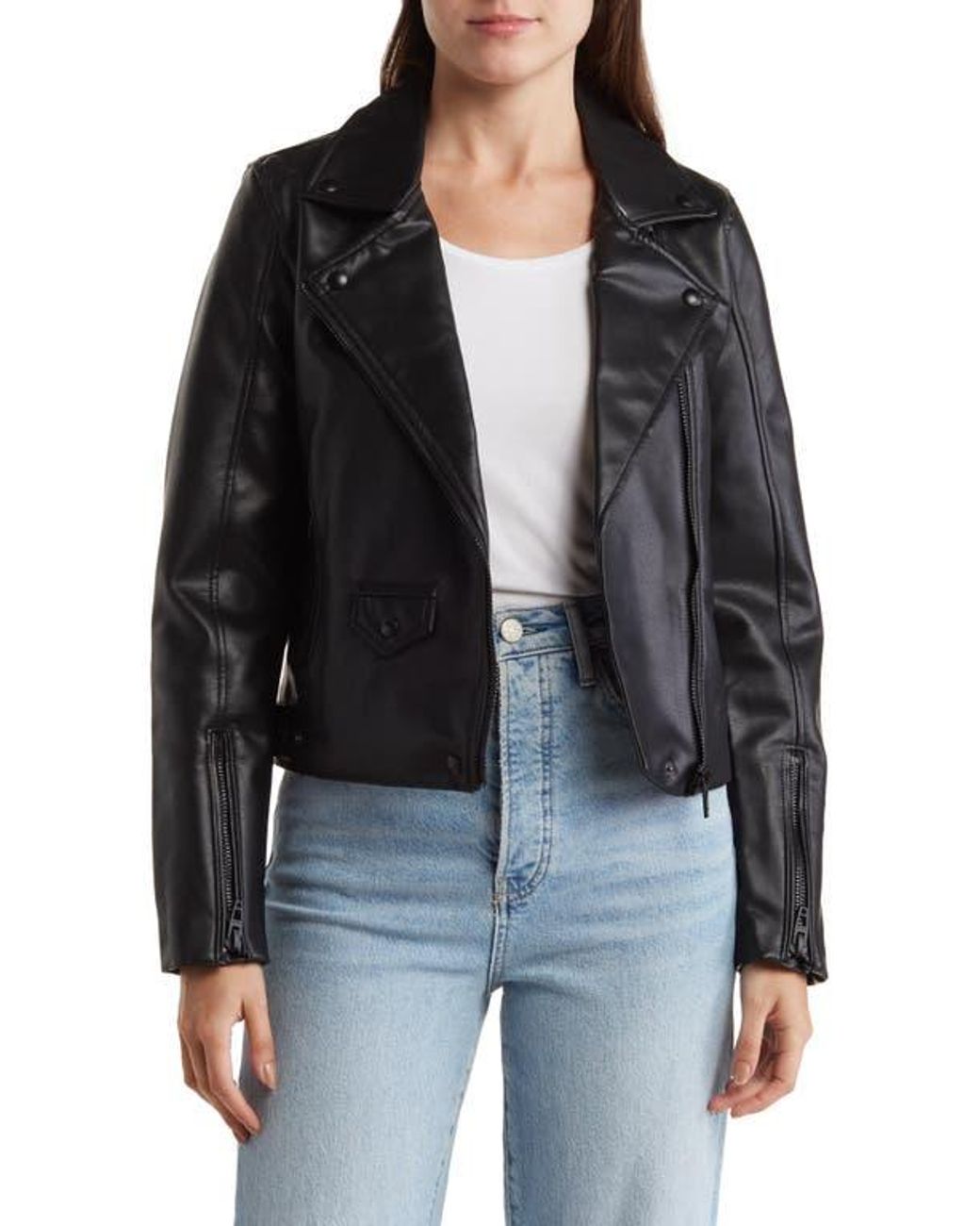 Blanknyc denim faux leather jacket online