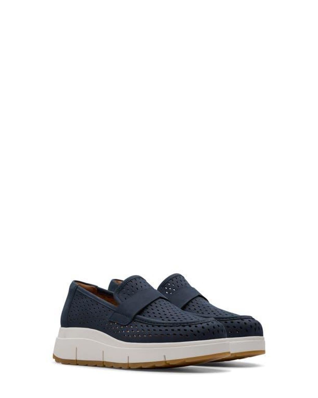 Clarks Blue Loriini Edge Platform Wedge Loafer