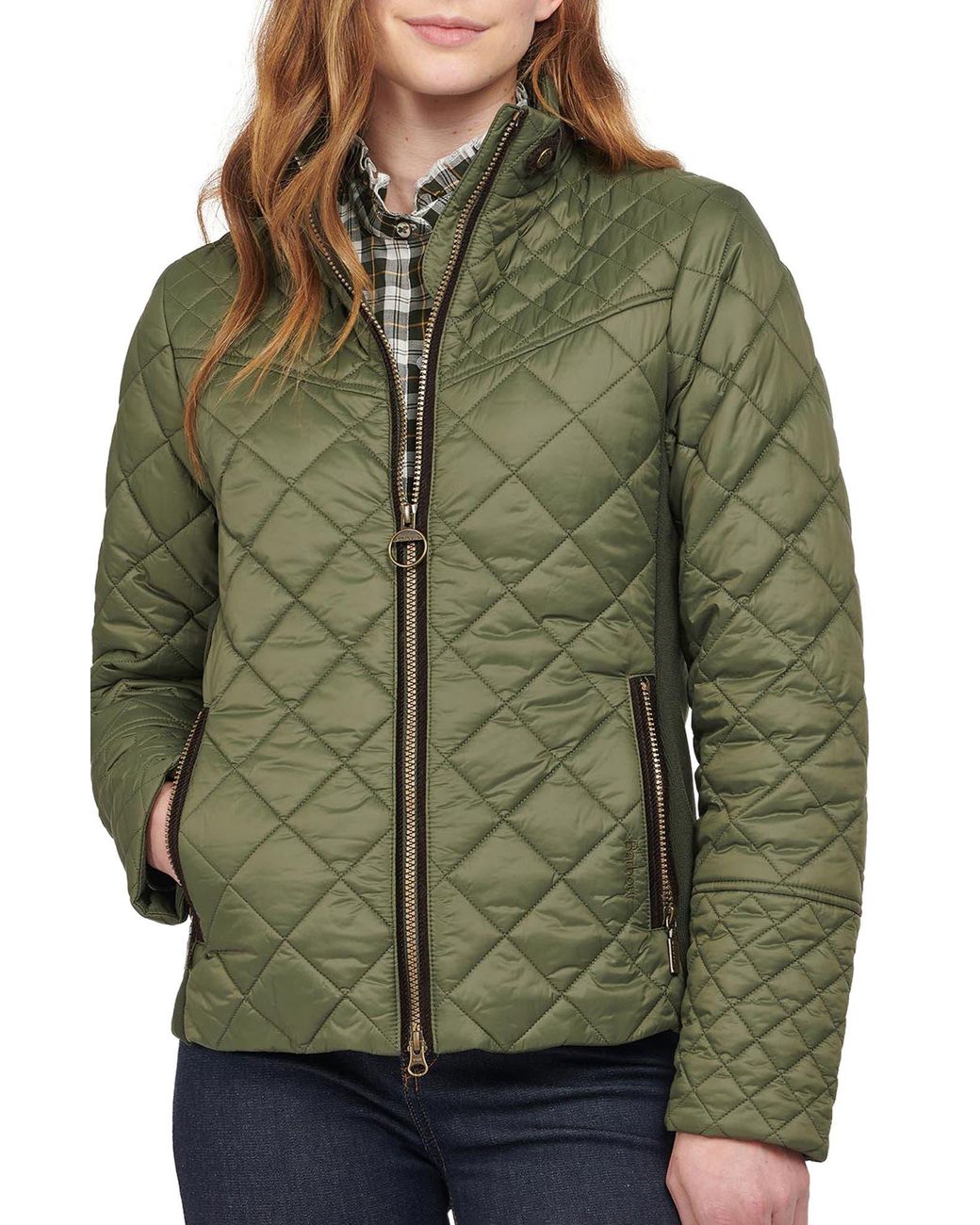 Barbour Grassmere Quilted Jacket In Olive/green Pink Tartan At Nordstrom  Rack | Lyst