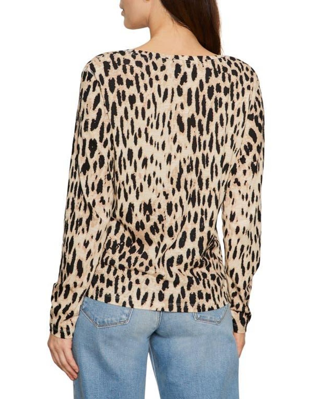 Sanctuary Black Print Split Neck Knit Top