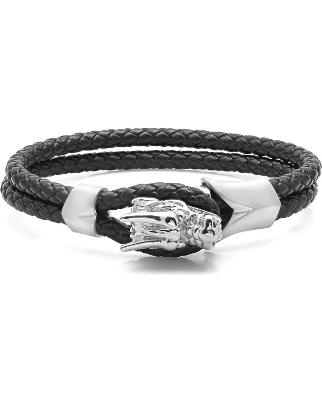 Steeltime Black Braided Leather Bracelet for men