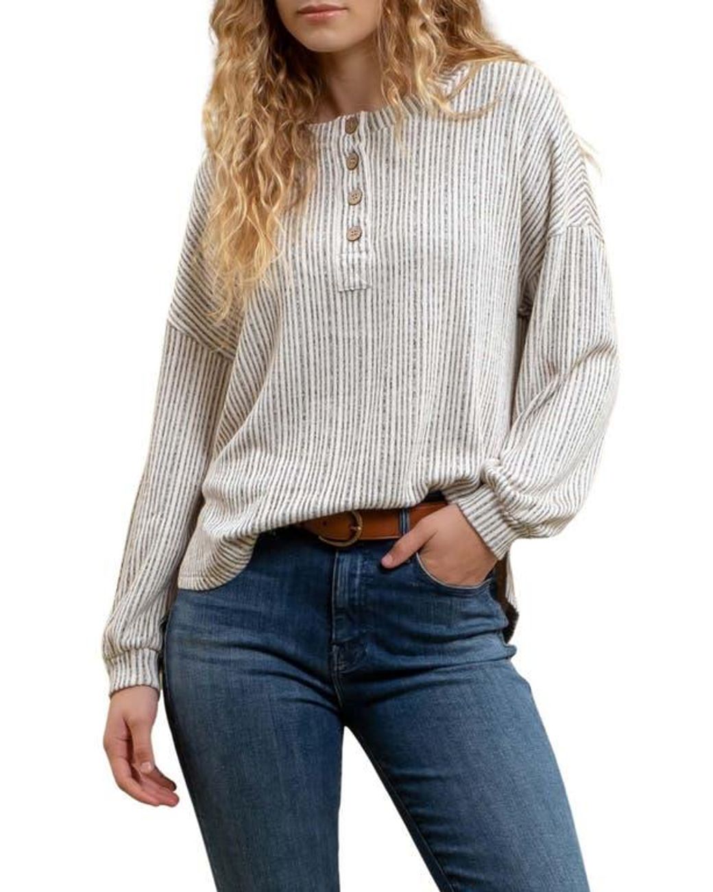 Blu Pepper Long Sleeve Half Button Top in Blue Lyst