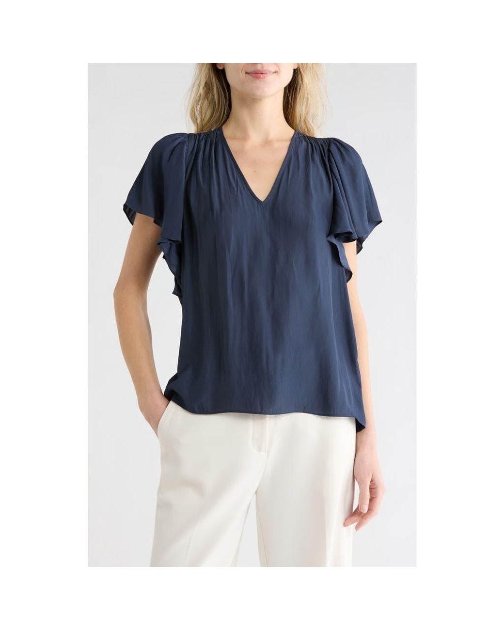 Ramy Brook Blue Bronta V-Neck Top