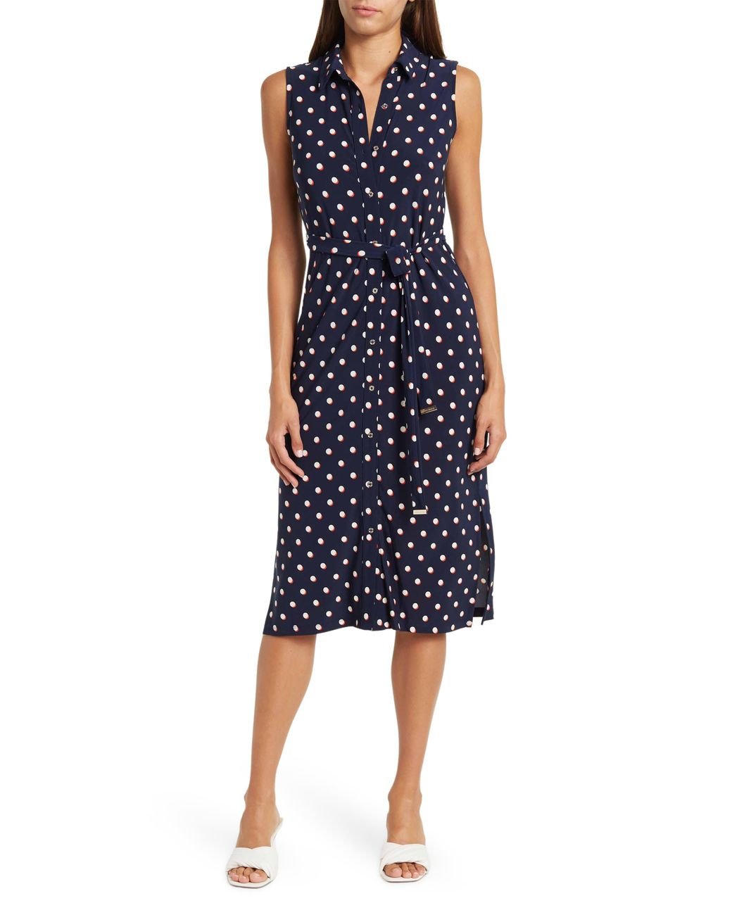Tommy Hilfiger Shadow Dot Belted Midi Dress In Sky Captain/ivory At ...