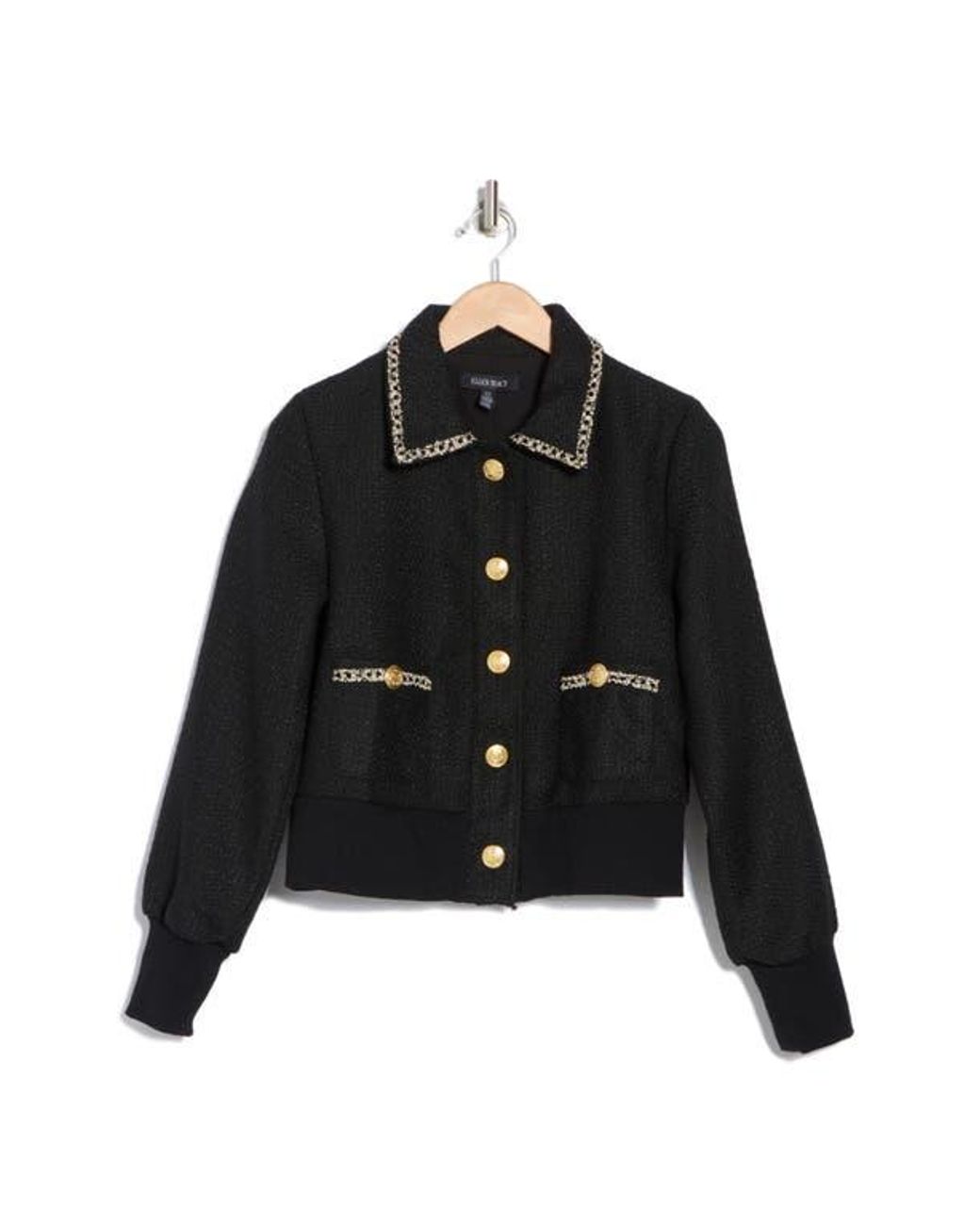 Ellen Tracy Tweed Bomber Jacket in Black Lyst