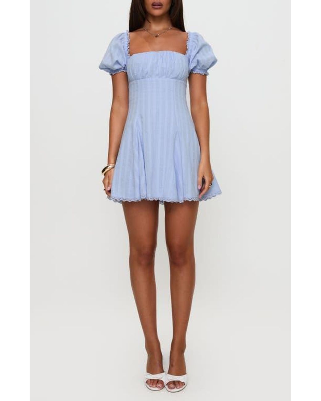 Princess Polly Rabatia Puff Sleeve Cotton Minidress in Blue | Lyst Princess Polly Rabatia Puff Sleeve Cotton Minidress in Blue | Lyst