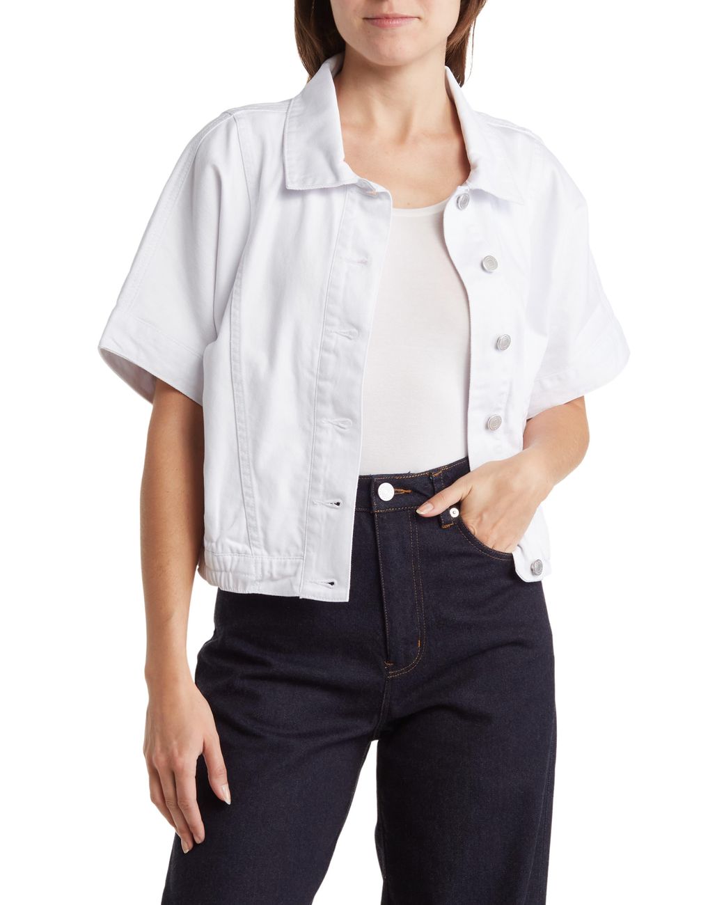 Habitual Oversize Short Sleeve Crop Denim Jacket in White | Lyst