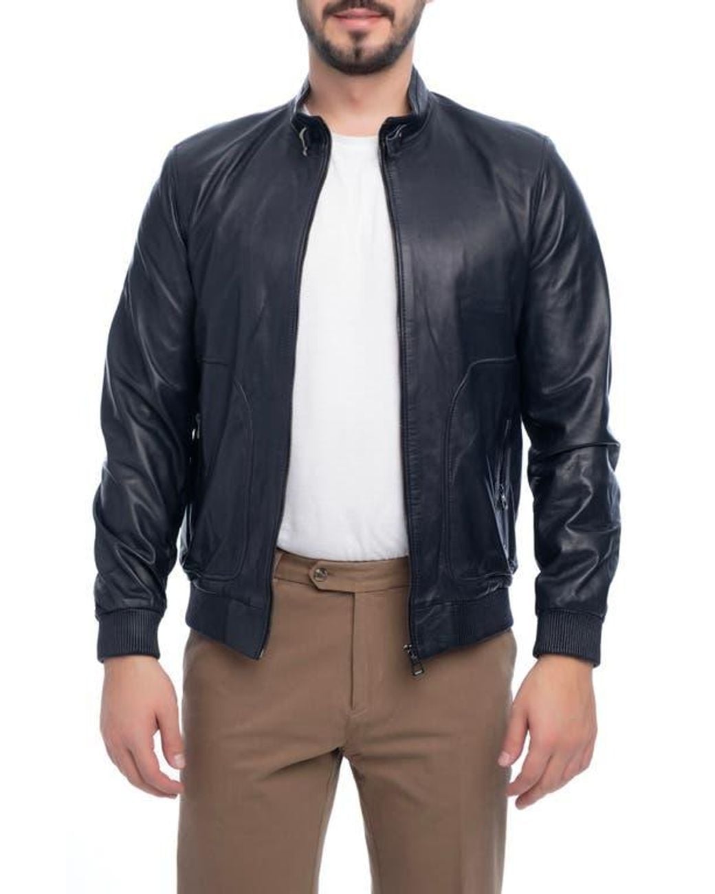 VELLAPAIS Blue Larue Leather Jacket for men